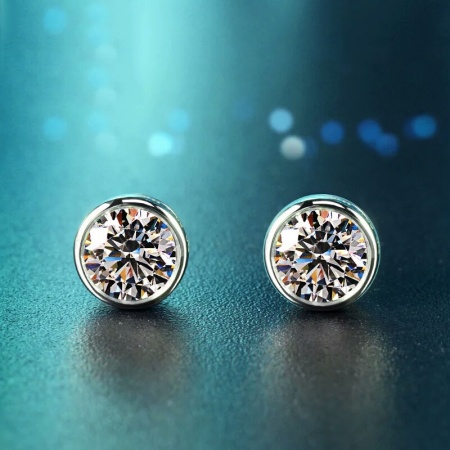 PT950 18K White Gold bezel stud Earrings with 1ct Moissanite diamond